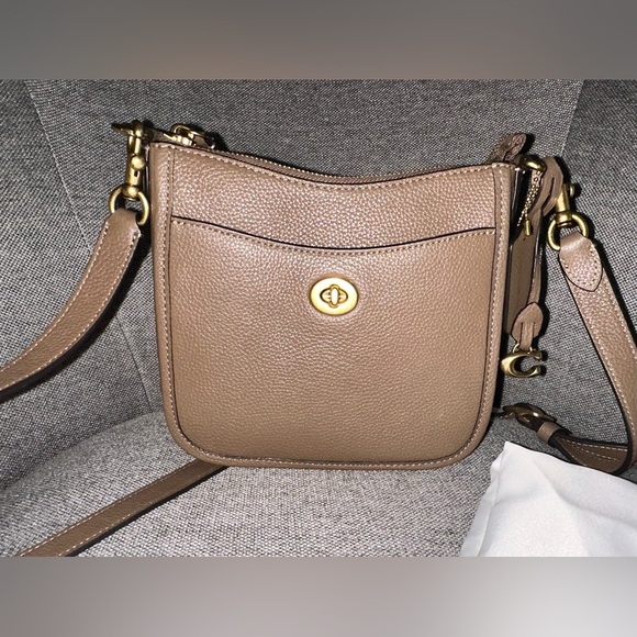 Coach Chaise Brass/Dark Stone Polished Pebble Leather Crossbody - Picture 4 of 10